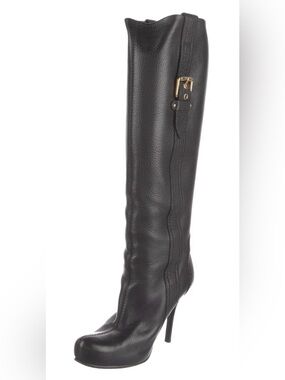 Authentic Louis Vuitton Leather Women's Classic Black Leather Knee-High Boots